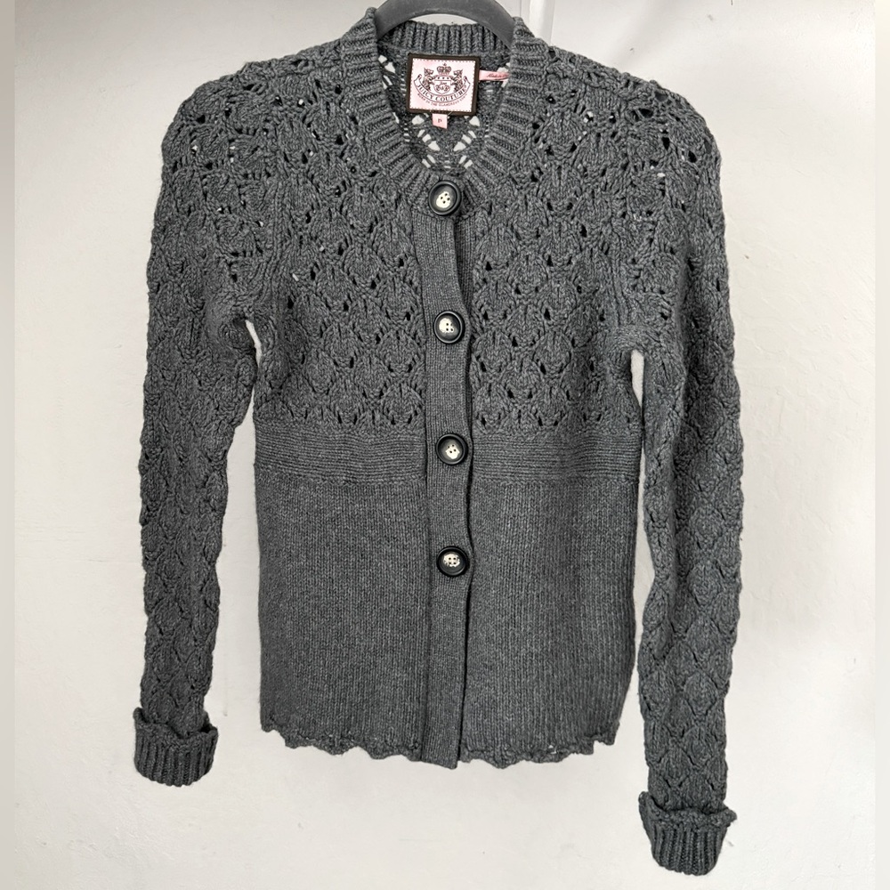 Y2K Juicy Couture Gray Lacy Knit Cardigan
